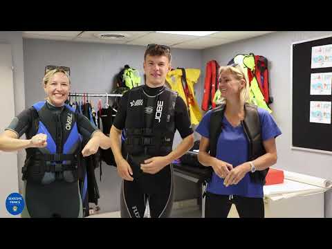 Seascope France trainers and students during RYA Proficiency in Personal Watercraft Powerboat Level two and Jet ski courses in Golfe-Juan. Students learn theory and practice driving a tender and jet skis. 